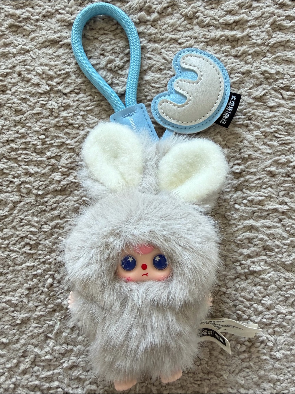 Baby Three Super Mini Little Bunny Grey Plush Keychain | Rotatable Eyes
